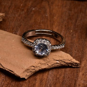 925 Silver Plated Square Halo Cubic Zirconia Ring