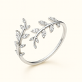 925 Silver Plated Leaf Zircon Adjustable Ring