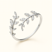925 Silver Plated Leaf Zircon Adjustable Ring