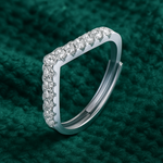 Kyonara Chevron Adjustable Ring, a silver tone V-shaped band with cubic zirconia on an open shank