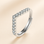 Chevron Adjustable Ring close-up of the V-shaped stone line
