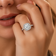 925 Silver Plated Square Halo Cubic Zirconia Ring